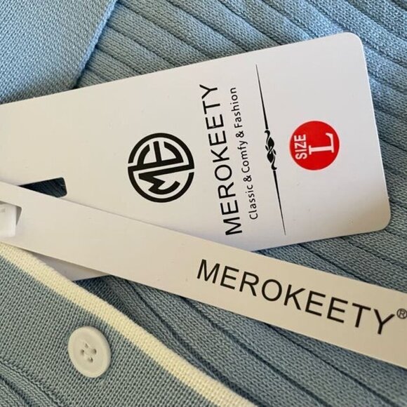 AMAZON - MEROKEETY | Ribbed Knit Polo Button Dress | Sky Blue | Size L | NWT - Picture 7 of 10